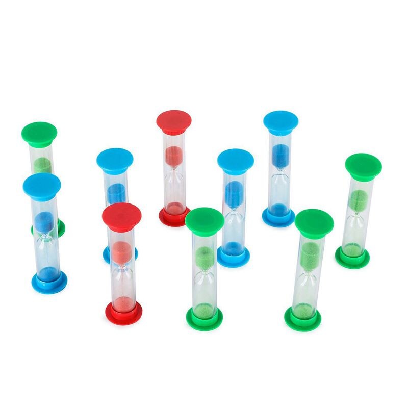 Sand timer sett  (5 min) stor 10 stk pakke -sett med fem minutters timeglass for barn, voksne - blå, grønn, rød av