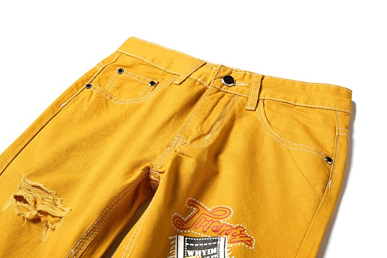 Men Skinny Jeans Yellow Denim Jean Pants Good Men Stretch Slim Long Jeans High Street Style Jeans