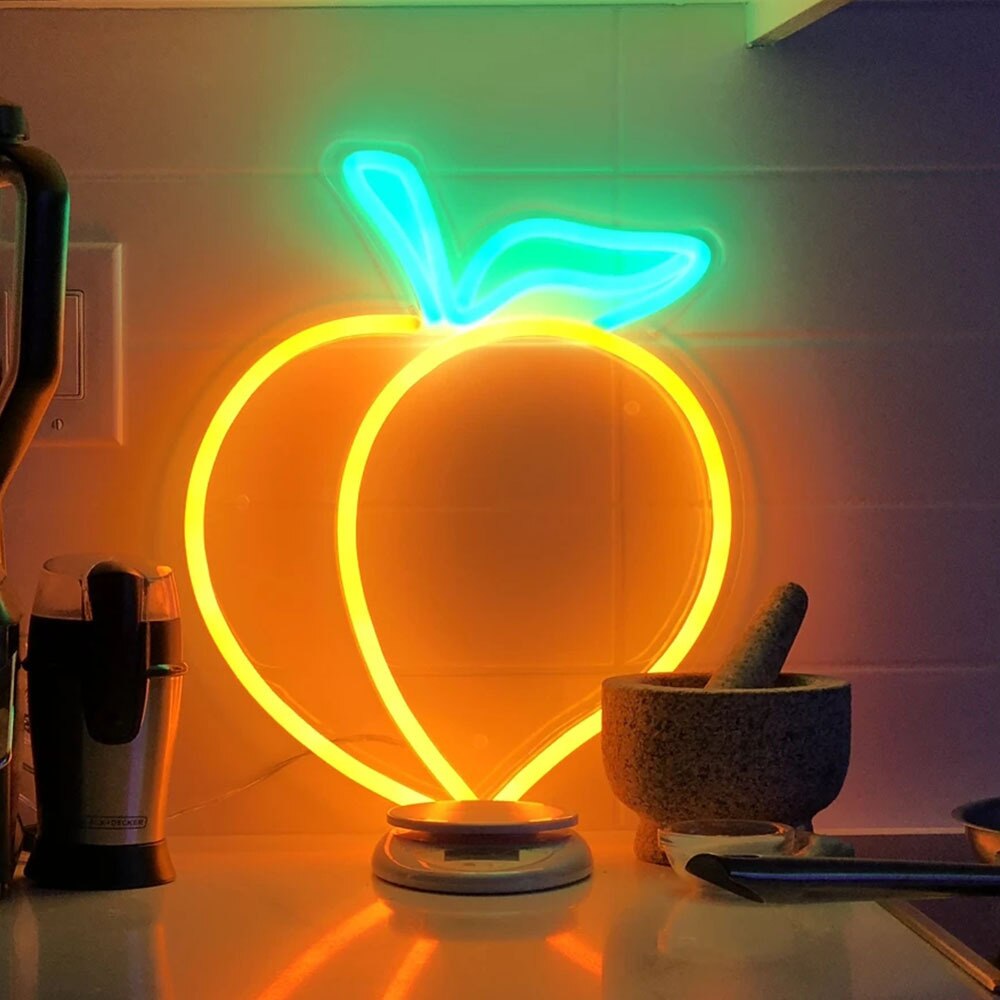 Neon Sign Alien Peach Shaped Wall Hanging Lights for Home Children's Room Ice Cream Night Lamps Xmas Party Art Decor