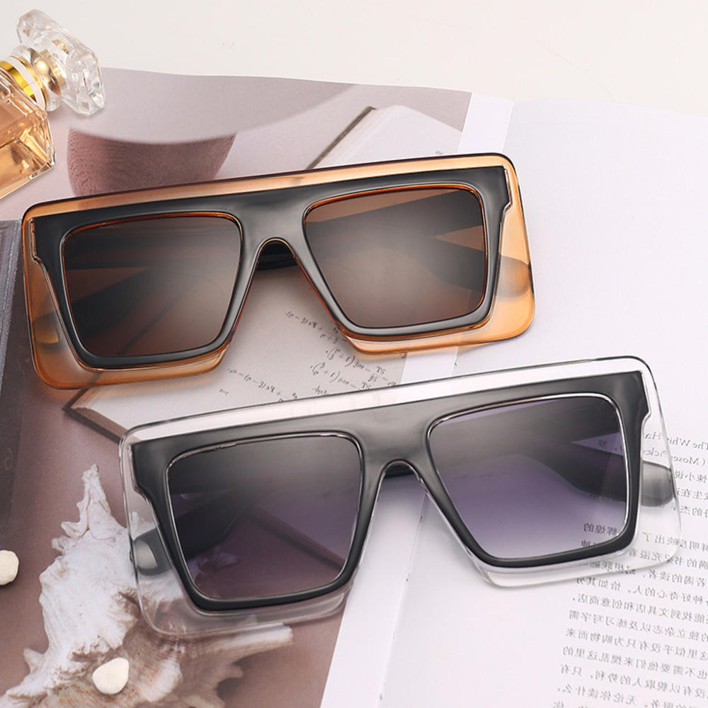 Overdimensionerede solbriller kvinder luksus vintage firkantede solbriller damer bicolor personlighed store rammer briller udendørs beskyttelsesbriller  uv400