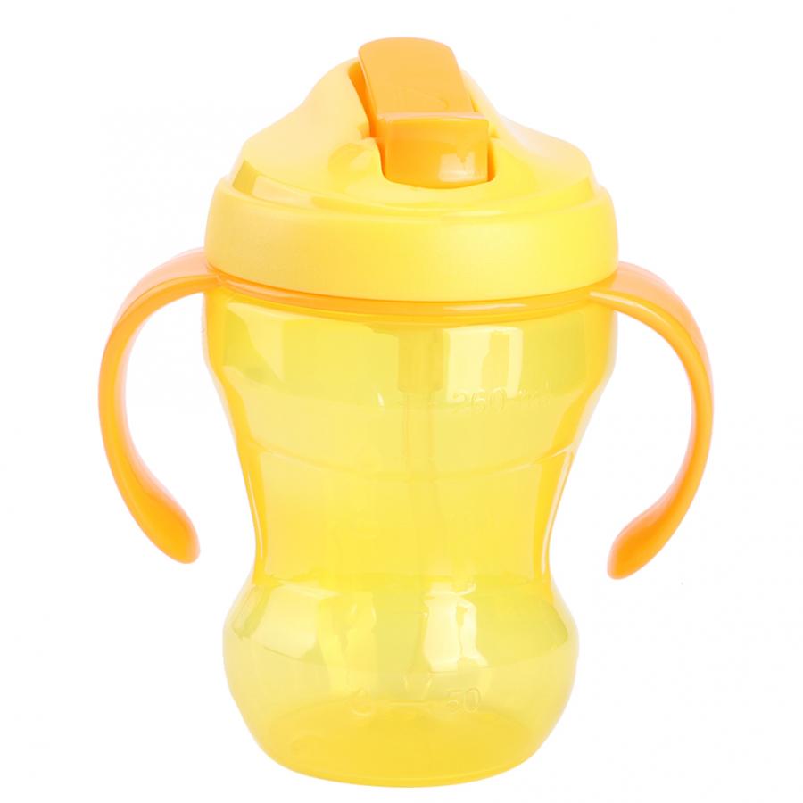 260ml baby drikke kopper vandflasker skridsikre lækagesikre spædbørn lærer at drikke sugerør flaske drikke sippy en kop: Gul