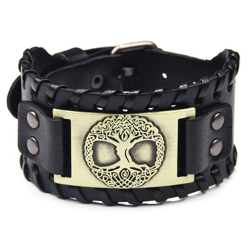 Runas nórdicas Vegvisir brújula pulsera vikinga pulseras nórdicas brújula brazalete de cuero ancho pulsera nórdica hombre joyería: Bronze C