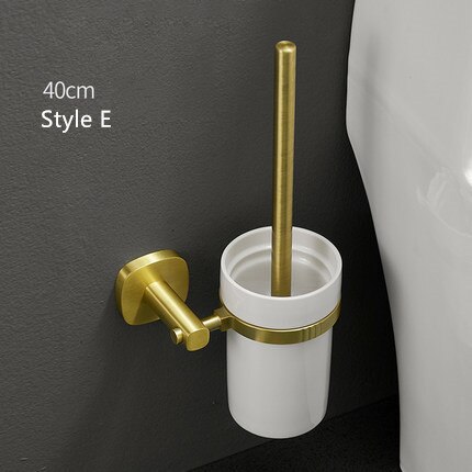 Toiletbørsteholder sæt aluminium børstet guld toiletbørsteholder rengøringsværktøj til badeværelset vægmonteret sømstanset: Stil