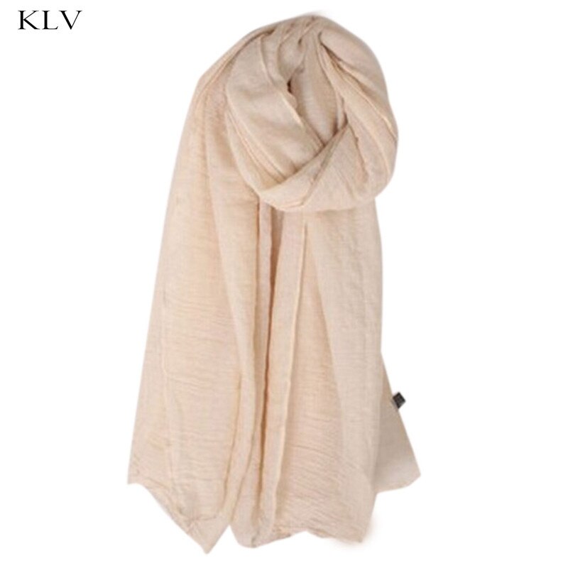 Mode 16 Kleuren Vrouwen Lange Sjaal Wrap Sjaals Vintage Katoen Linnen Grote Sjaal Hijab Elegante Effen Zwart Rood whi: Beige
