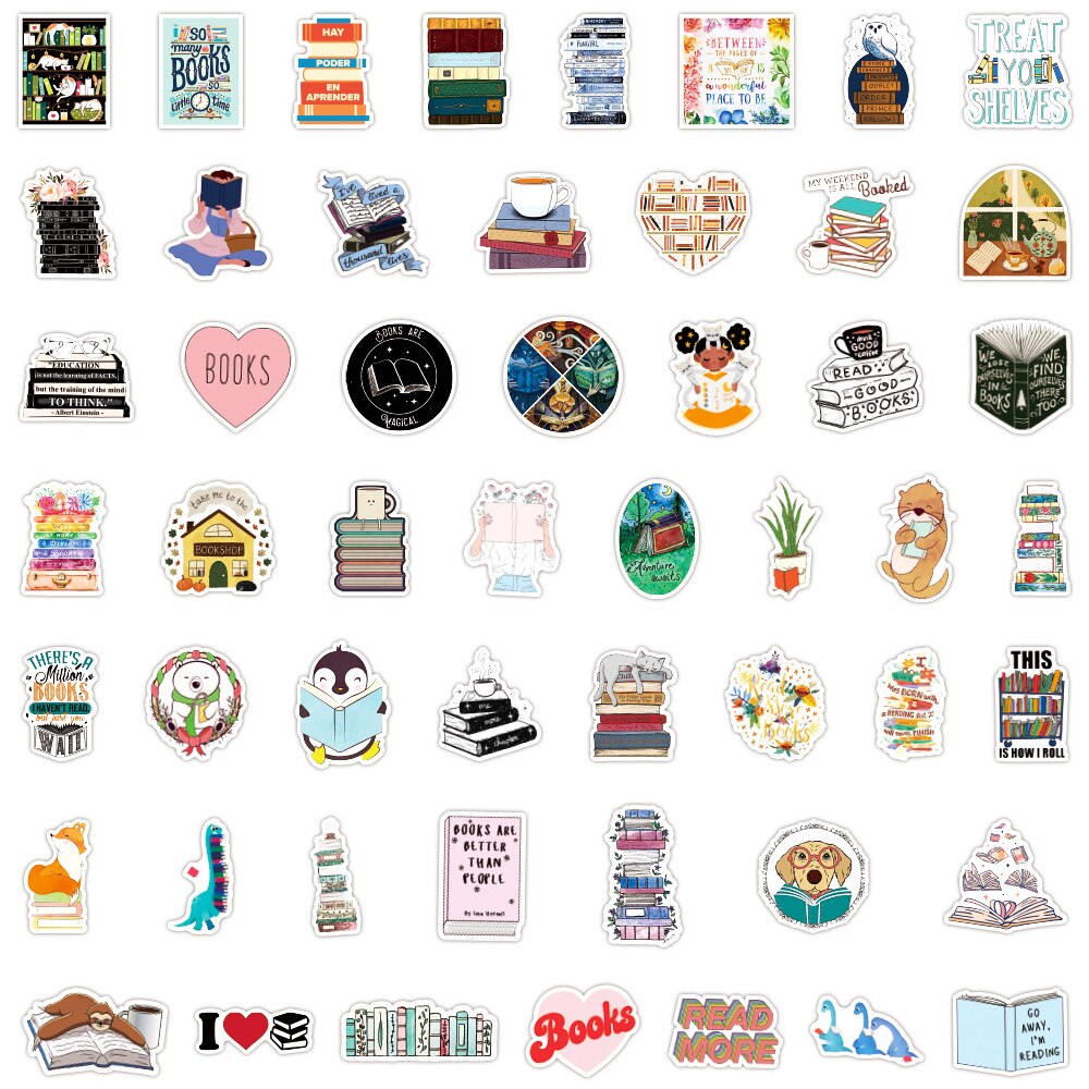 50PCS/Pack Cute Penguin Reading Book Stickers For Notebook Motorcycle Skateboard Computer Decal Cartoon Luggage Decal Sticker