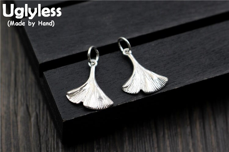 Uglyless Real S925 Sterling Zilveren Ginkgo Charms Accessoires Sieraden DIY Gegraveerd Bladeren Handgemaakte Bevindingen Kleine Hangers Bijoux