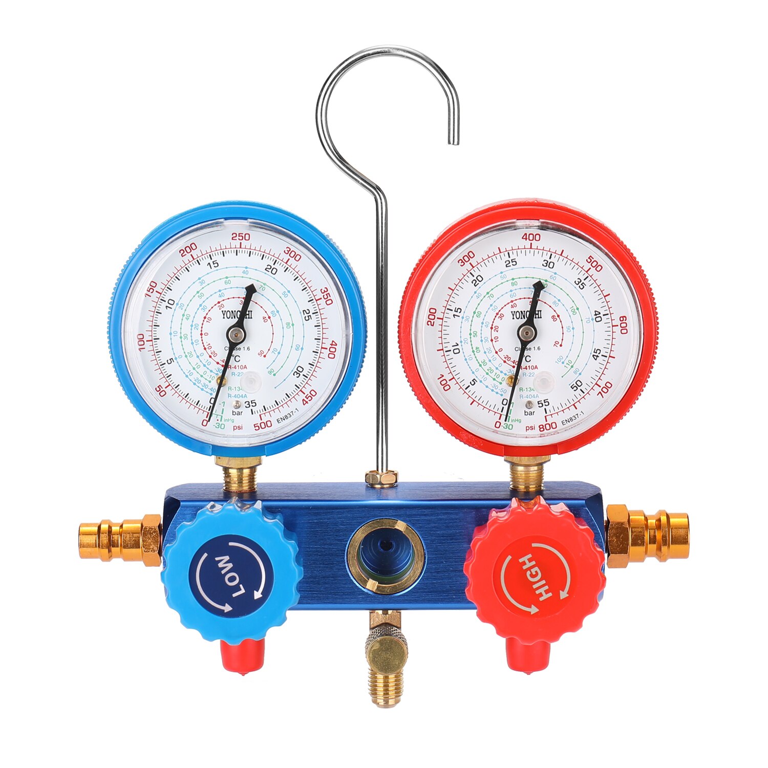 YS-025 Refrigerant Gauge Kit Manifold Dual Gauges Set Refrigeration Equipment Pressure Measuring Tool Kit with 3 Recharge Hoses