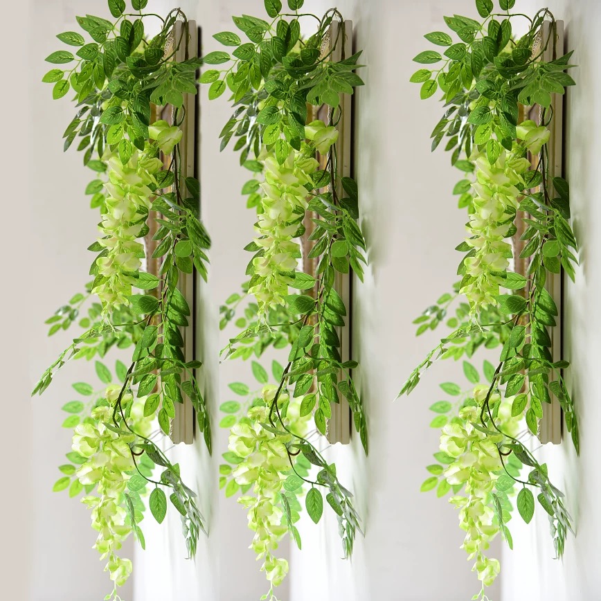 2M Wisteria Kunstbloemen Wijnstok Krans Bruiloft Boog Decoratie Nep Planten Gebladerte Rotan Trailing Faux Bloemen Klimopmuur