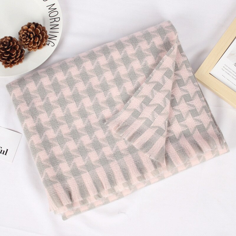 Houndstooth scarf winter women's thickened cold proof Bib European and American cashmere warm tassel Shawl Scarf: 4