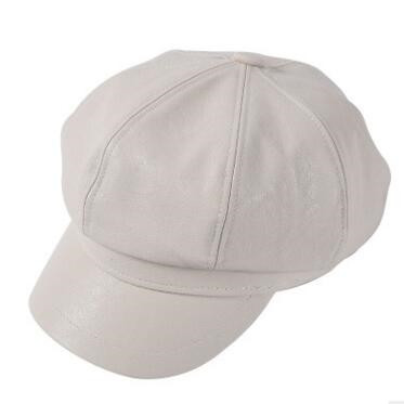 Siloqin efterår vinter pu læder newboy hat trend snapback kvinders ottekantede kasket fritid motion dame mærke hatte: Hvid