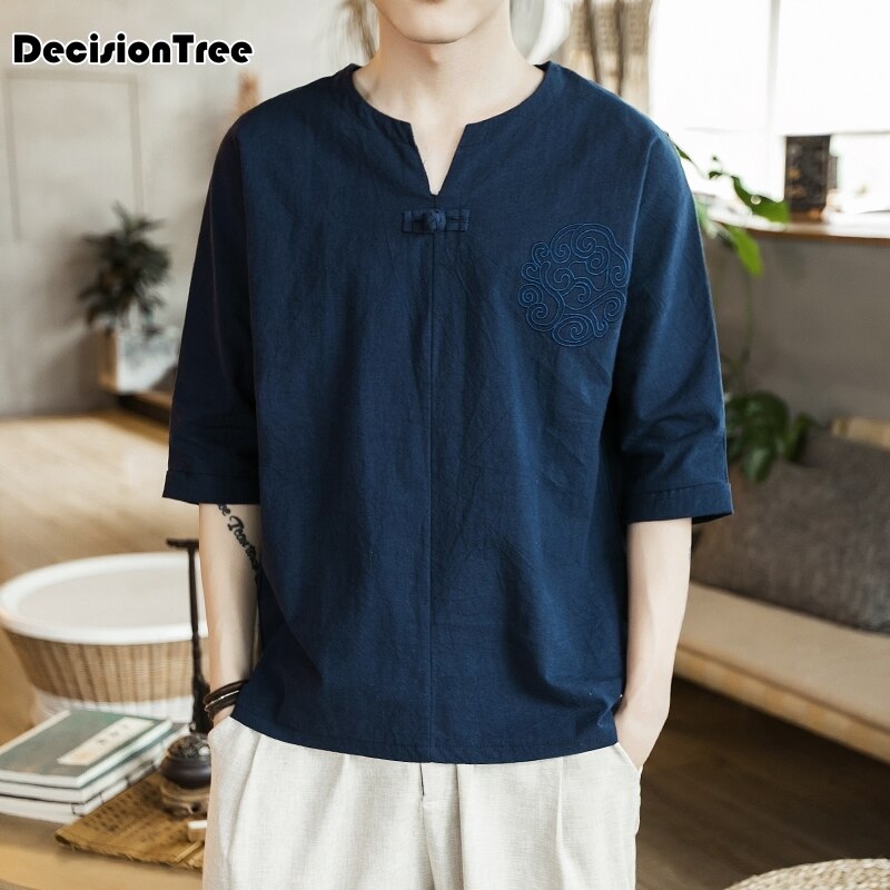 traditional mens chinese clothing men cheongsam shirt kung fu v neck tang chinese style loose and suit hanfu hommes