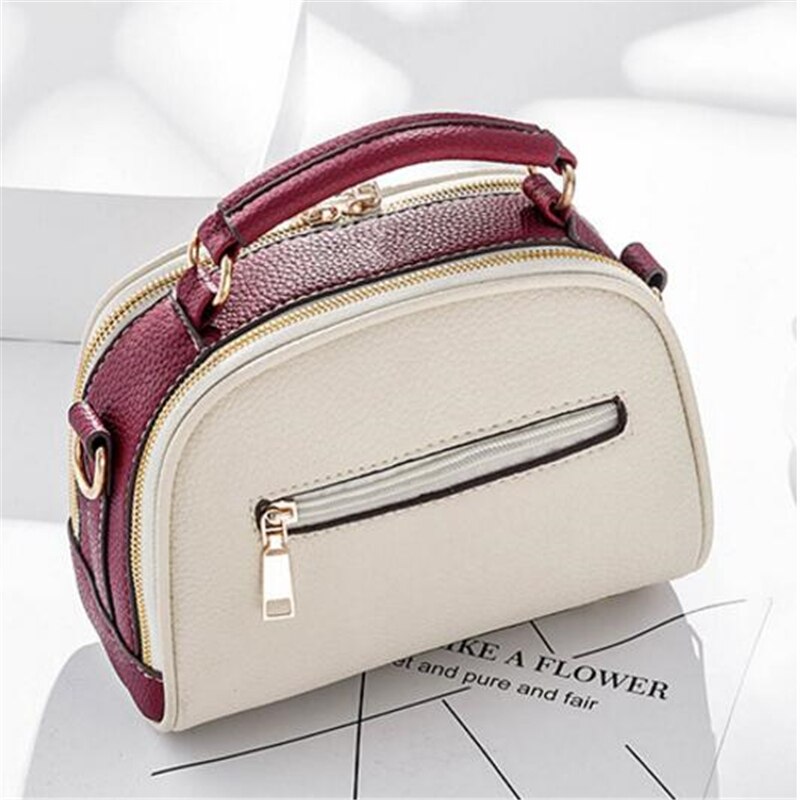 Small Contrast Color Top-Handle Bag Women Crossbody Bags Phone Purse Single Shoulder Zipper PU Leather Bags