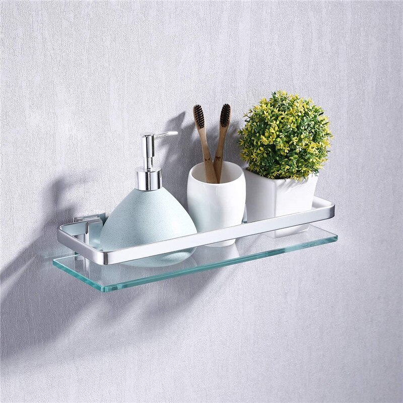 Quanxunhe gehard glazen badkamerplank aluminium opbergrek rechthoekig 30 40 50cm 1 laag zilver zand gespoten