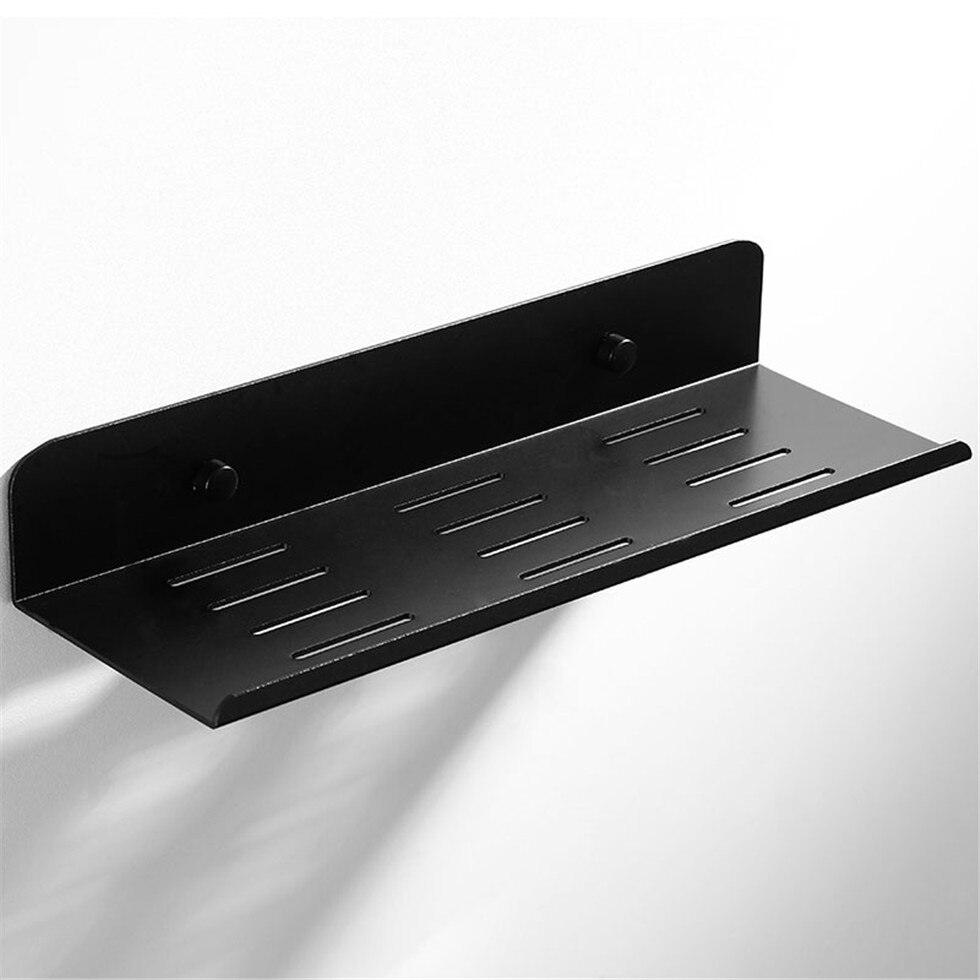 Black Shower Caddy Floating Bathroom Shelf Wall Mounted Bath Shelves Space Aluminum Bath Fixture Shampoo Accessories Storage