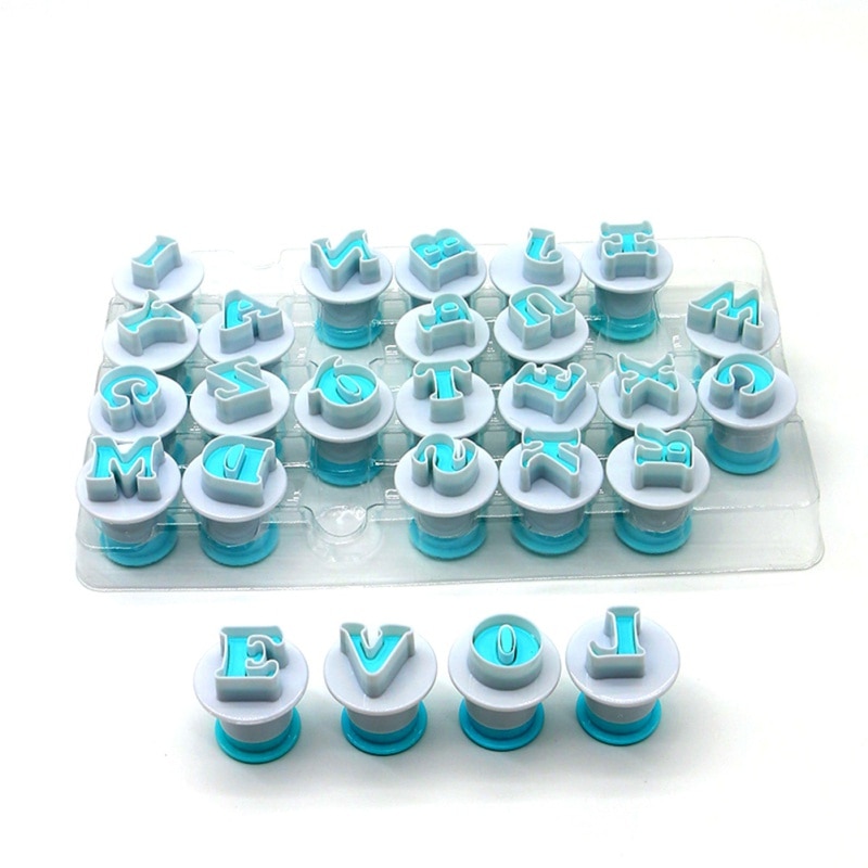 Bagning form bogstav fondant kage udstikker 26 stk store & små bogstaver alfabet og 10 stk nummer kage dekorationsværktøj