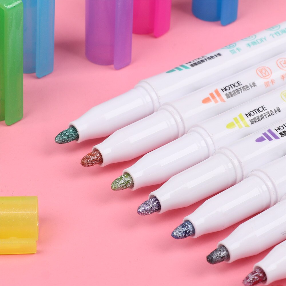 8 PCs/Set Colorful Double Line Pen Highlighter Fluorescent Markers Candy Color Hand Painted Pen for School Poster DIY Album