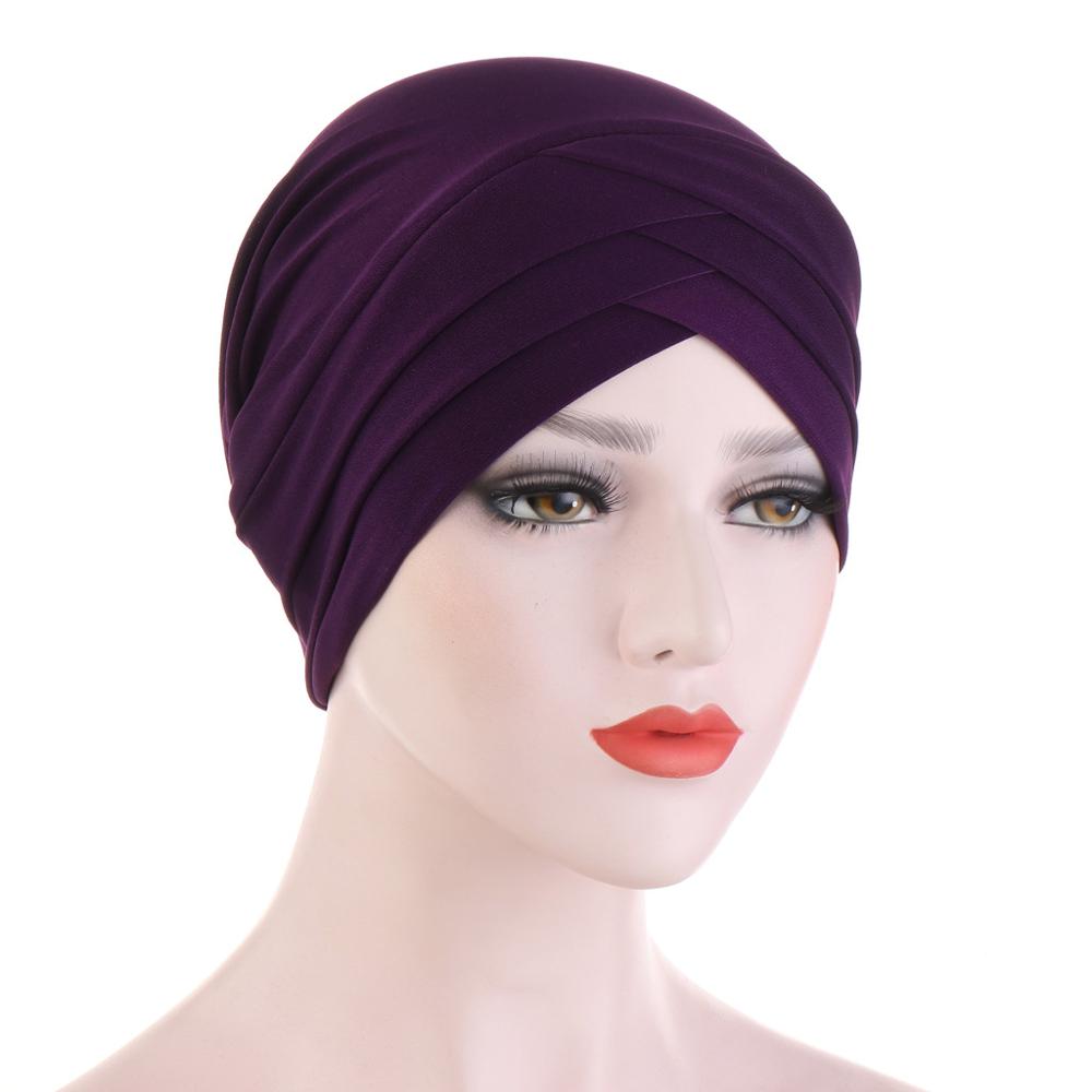 Front croisé Turban musulman couleur Pure coton extensible Hijabs intérieur pour casquettes prêt à porter femmes foulard sous Hijab Bonnet: 2