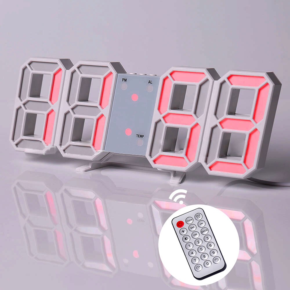 W&amp;G 3D Wall Clock Remote Korea Snooze Alarm Clocks Hanging Watch Table Clock Calendar Electronic Clock Intelligent Digital Clock: R white red