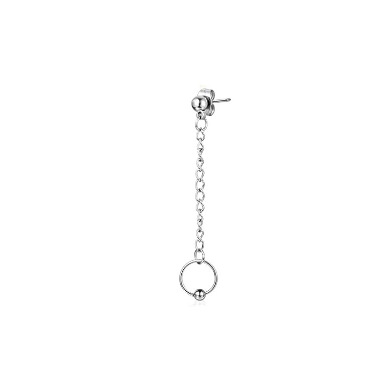 Pendientes de aro con bisagras para hombre, aretes colgantes de acero inoxidable, aretes colgantes de cadena larga con pluma L, 1 pieza: cromo negro