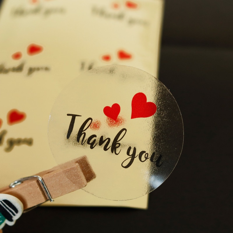 60pcs Transparent Thank you Stickers Round Red Heart PVC Stationery Stickers Scrapbooking Diary Deco Seal Stickers