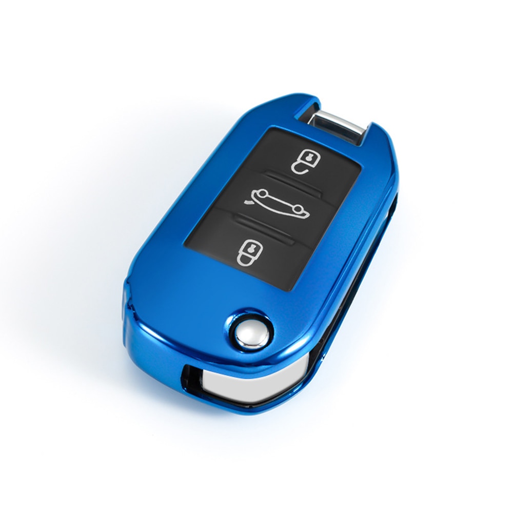 Tpu bilnøgle cover til peugeot 508 301 308 3008 5008 4008 408 308s til citroen  c4 cactus  c5 c4l c3- xr c-elysee nøgle kuffert: Blå