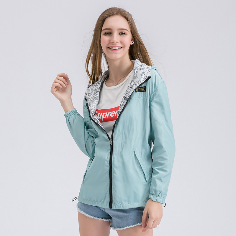 Lente Herfst Vrouwen Jas Coat Pocket Rits Hooded Twee Side Wear Cartoon Print Uitloper Losse Plus Size