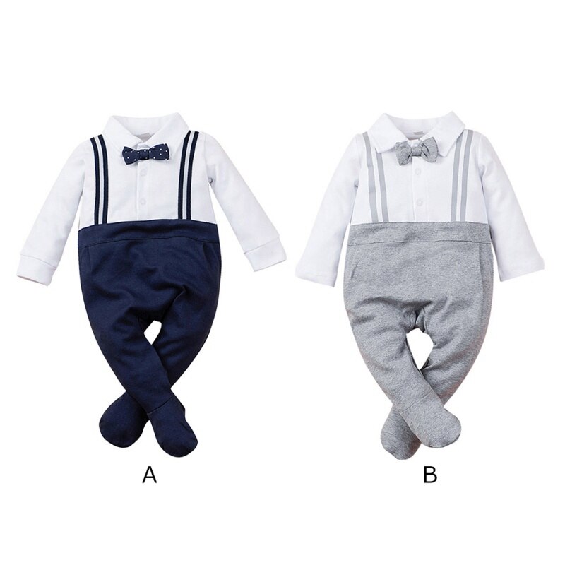 Winter Spring Infant Baby Bodysuit Boys Long Sleeve Patchwork Jumpsuit Kids Gentleman Style Footies Outfits