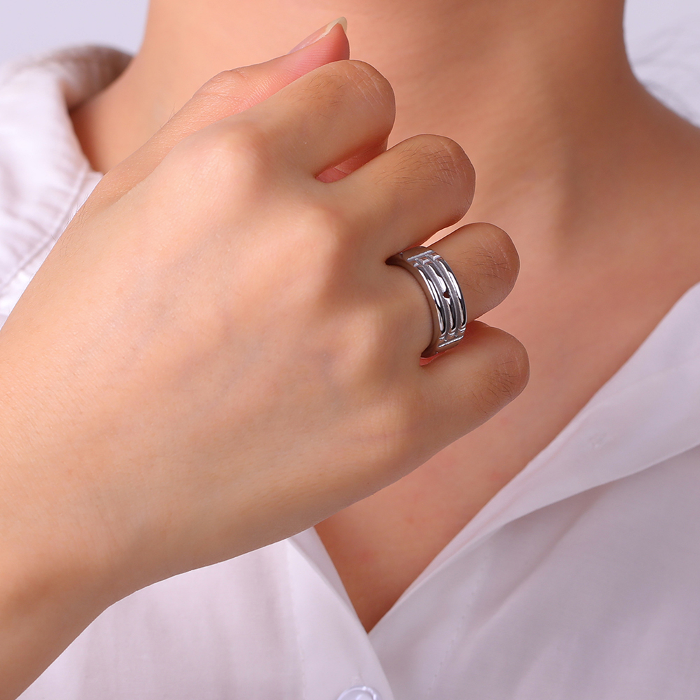 Teamer-Anillo ancho geométrico de acero inoxidable para mujer y hombre, pareja, minimalista, Color plateado, joyería de compromiso