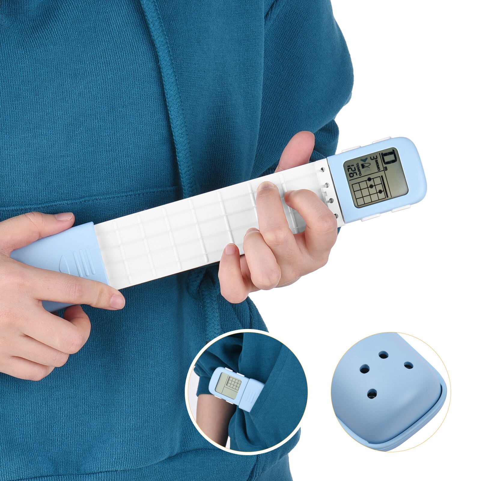 Muslady-Ukelele portátil, entrenador de acordes, herramienta de práctica de digitación Uke con pantalla de tabla de acordes giratoria de 360 ° para principiantes