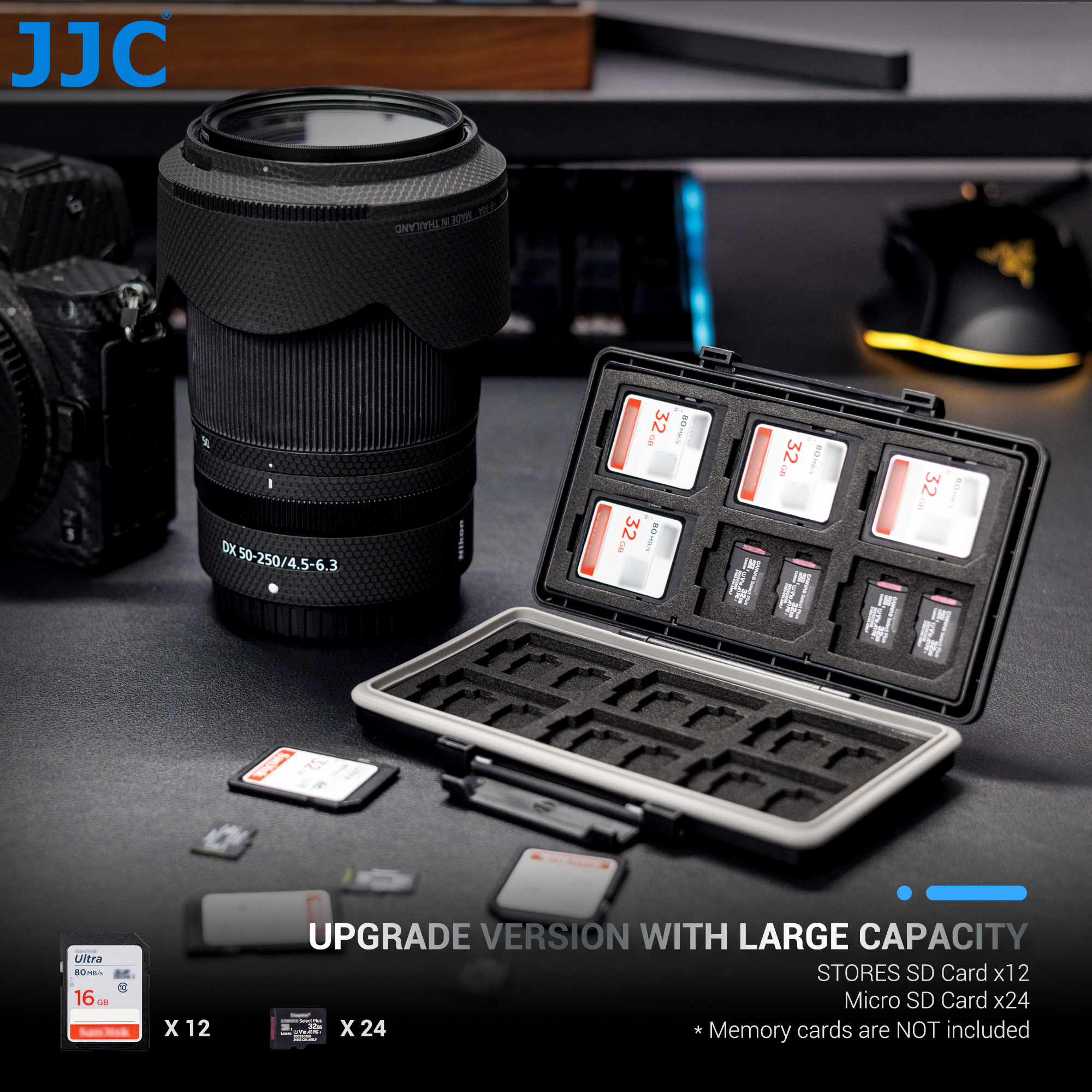 Jjc 36 slots sd/micro sd/tf cartão caso titular para 24 x microsd/tf & 12 x cartões sd à prova dwaterproof água durável cartão de memória caixa dura