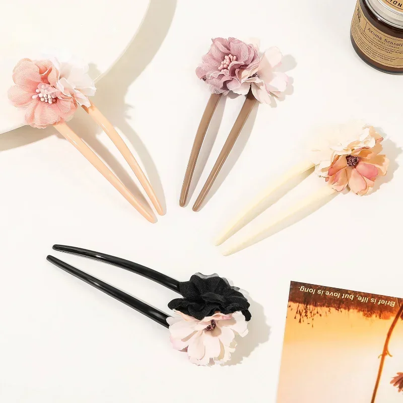 Horquilla de flor de Begonia en forma de U de 13cm, horquilla de pelo Simple a la para mujer, accesorios para el cabello de flores para Festival de estilo étnico,