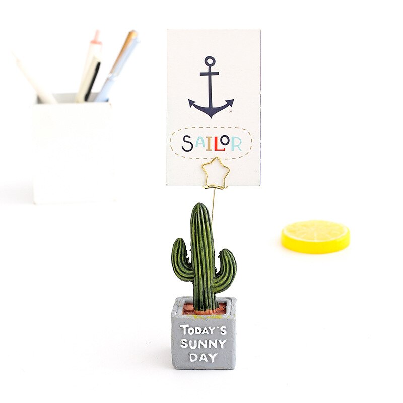Cute Card Holder Cactus Resin Plant Decoration Stationery Photo Holder Office School Supplies