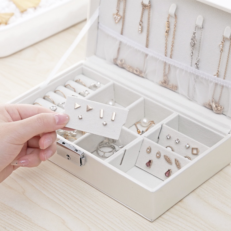 Leather Jewelry Organizer Ring Pendant Earrings Necklace Storage Box Women Jewelry Display Boxes Cosmetics Beauty Container Case