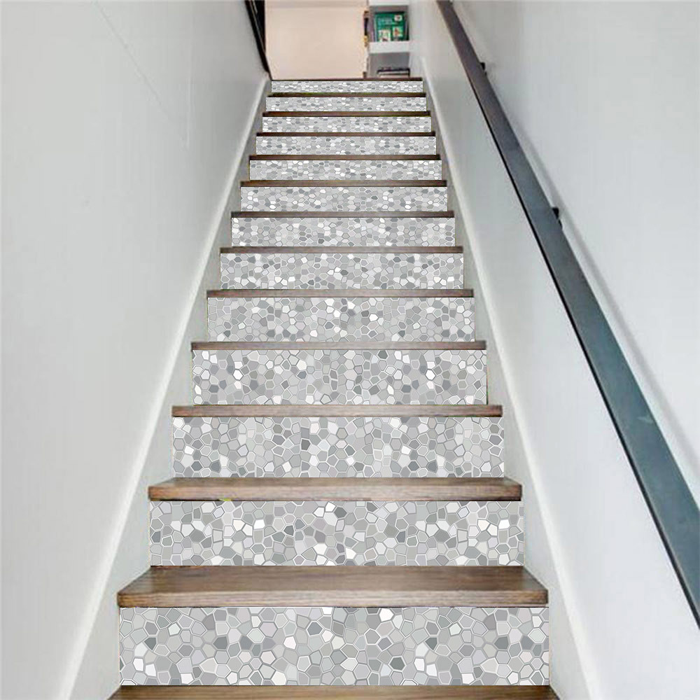Juego de 13 unidades de pegatinas para escaleras de mosaico de Pvc blanco y gris, decoración para el hogar Diy, adhesivos creativos para azulejo de pared impermeable, pegatinas para escalones
