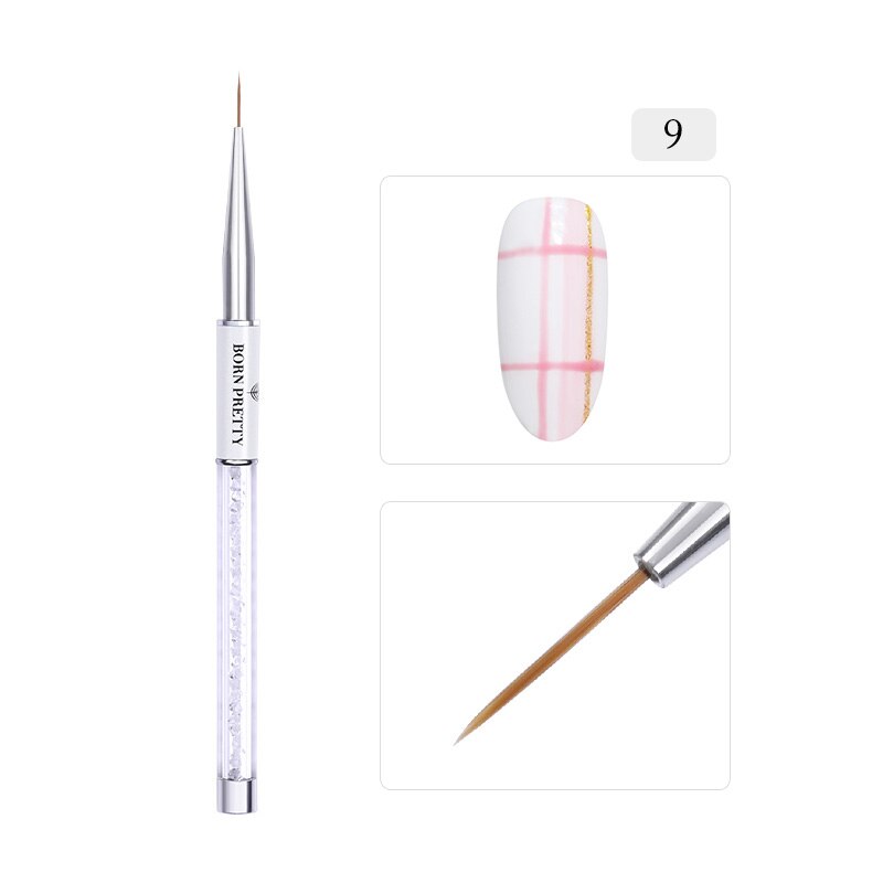 BORN PRETTY-brocha de pintura de uñas, delineador de Gel UV, pincel acrílico para uñas, bolígrafo dibujo artístico para mezcla de rayas: BP-09