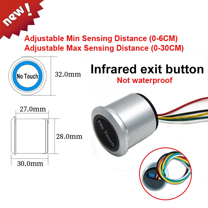 Waterdichte Contactloze No Touch Sensor Exit Schakelaar Inductie Type Release Exit Schakelaar Toegangscontrole DC12V/24V Met led