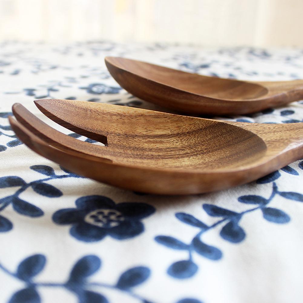 Wooden Salad Spoon Fork Large Serving Spoon Set Salad Server Wood Kitchen Utensils Long Handle Soup Spoon Ladle Tableware
