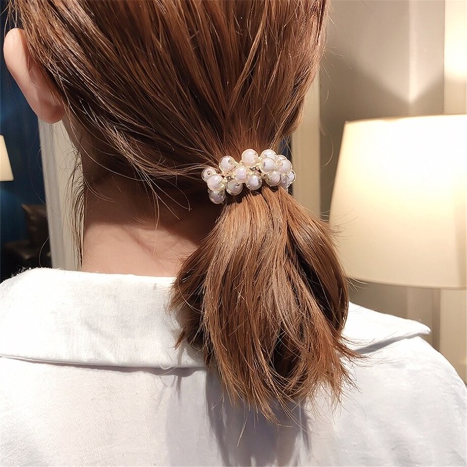 1 set ins hoofd touwen hoofdtooi Koreaanse schattige meisje haarband eenvoudige kunstmatige kristallen Parel haar elastiekjes
