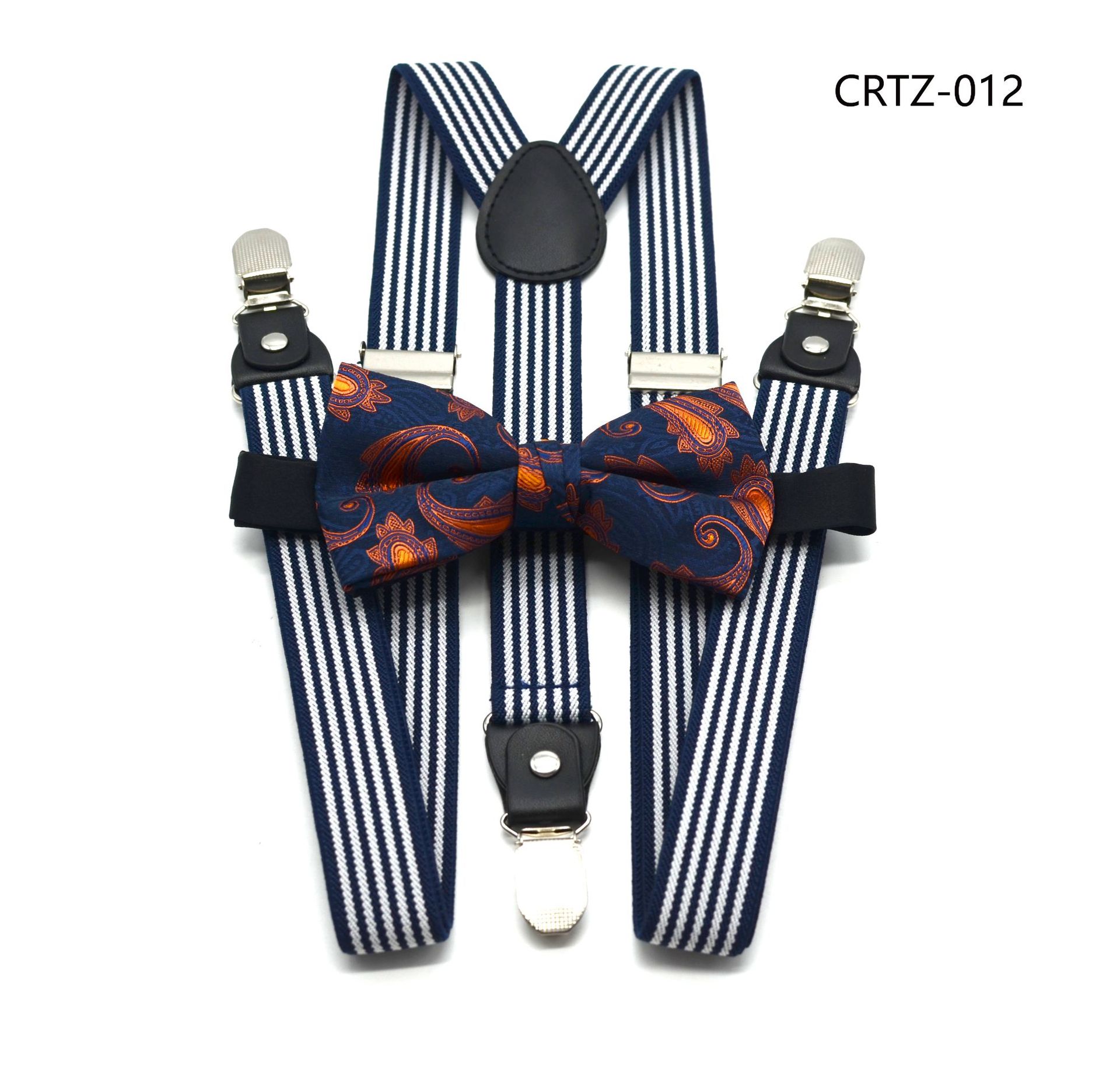 Mens Suspenders Bowtie Set Male Trouser Suspender Pants Navy White Striped British Vintage Wedding Shirt Braces for Men: Suspender bowtie