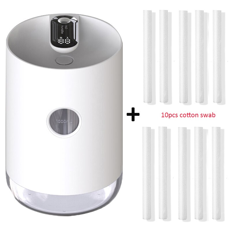 Huis Luchtbevochtiger 1L 3000 Mah Draagbare Draadloze Usb Aroma Water Mist Diffuser Batterij Life Show Aromatherapie Humidificador: White and 10 filters