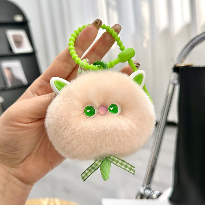Cute Fluffy Rabbit Keychain Ring Plush Pompon Bunny Bag Pendant For Couple Car Key Ring Jewelry