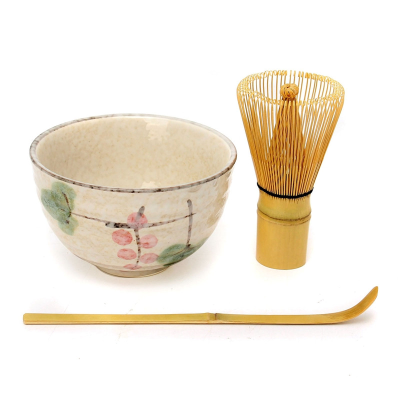 4 Style Fine Japanese Ceremony Matcha Ceramic Bowl With Bamboo Whisk Scoop Teaware Tool Set For Coffee And Tea