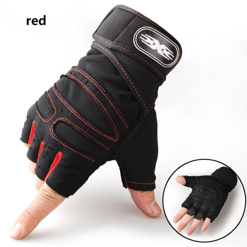 Gants d'haltérophilie antidérapants pour hommes et femmes, équipement de Fitness, respirant, demi-doigt, pour Crossfit, entraînement de force: red / XL