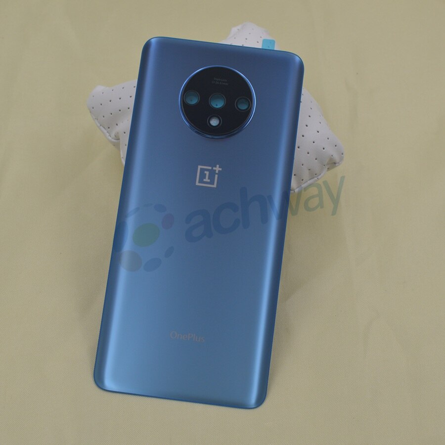 Alkuperäinen oneplus 7t takalasin takakotelon kannen vaihto takaoven paristokotelo oneplus 1+7t : lle kameran linssillä: Sininen objektiivin kanssa