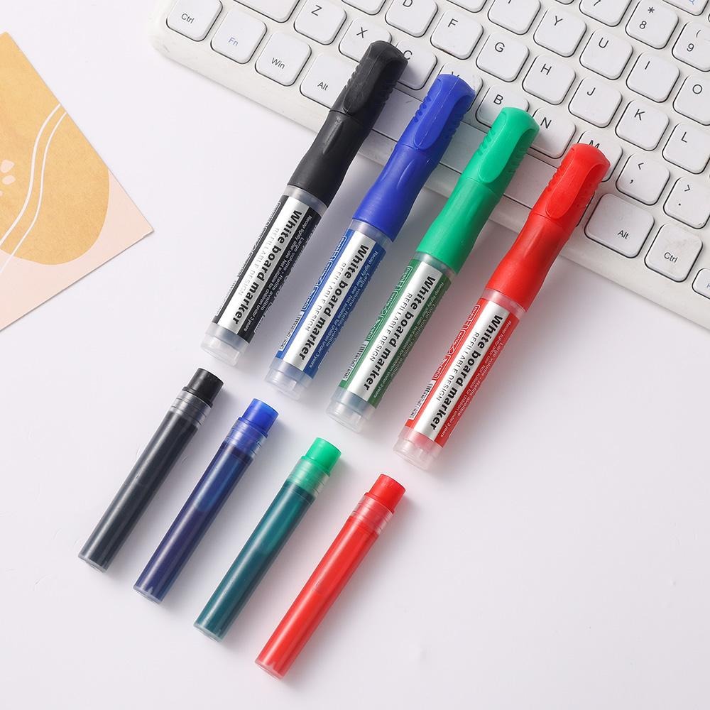 2 bolígrafos + 10 recambios, bolígrafo de pizarra de gran capacidad, marcador recargable negro, rojo, azul y verde, suministros de aprendizaje, papelería escolar y de oficina