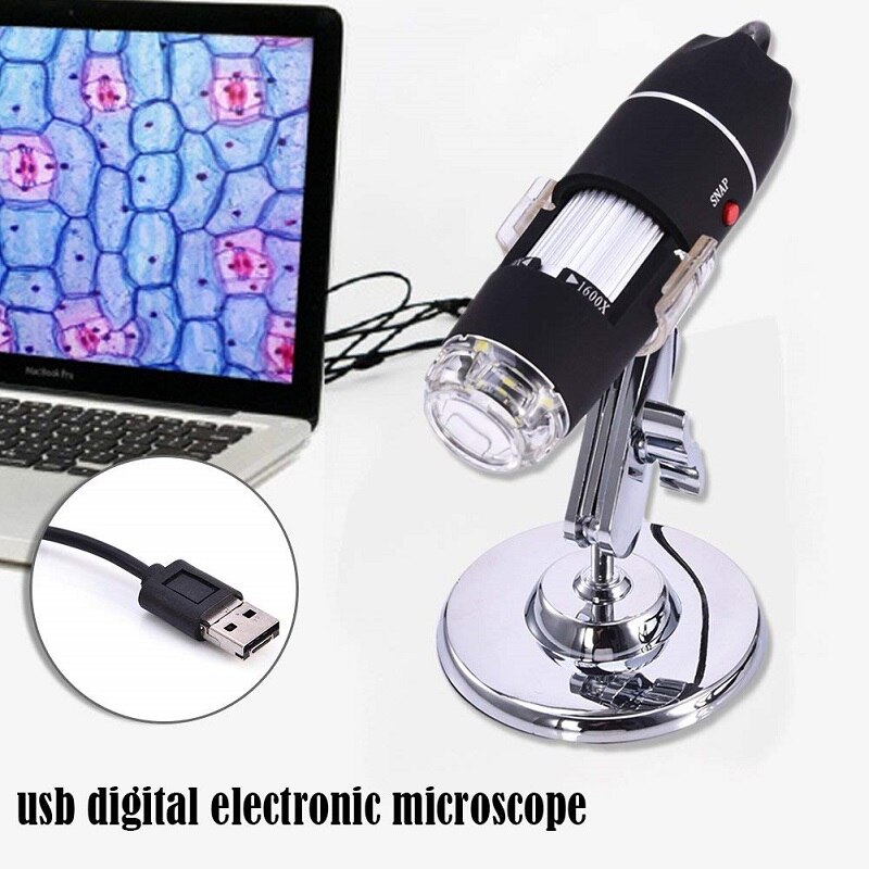 Handheld USB Digital Electric Microscope 1600X Mini Camera Endoscope LED Lights Magnifier Stand for Windows PC Mac Android Phone