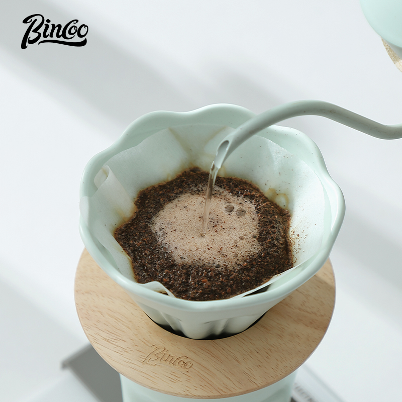 Taza con filtro de café de cerámica V01, juego de tazas de café con filtros reutilizables con soporte de madera, gotero de embudo, taza con filtro de flores, accesorios para café