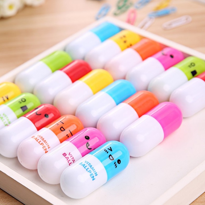 1 PCS Vitamin Capsule Ballpoint Pen Office Accessories Material Escolar School Supplies Kawaii Novelty Plastic Ball Pen