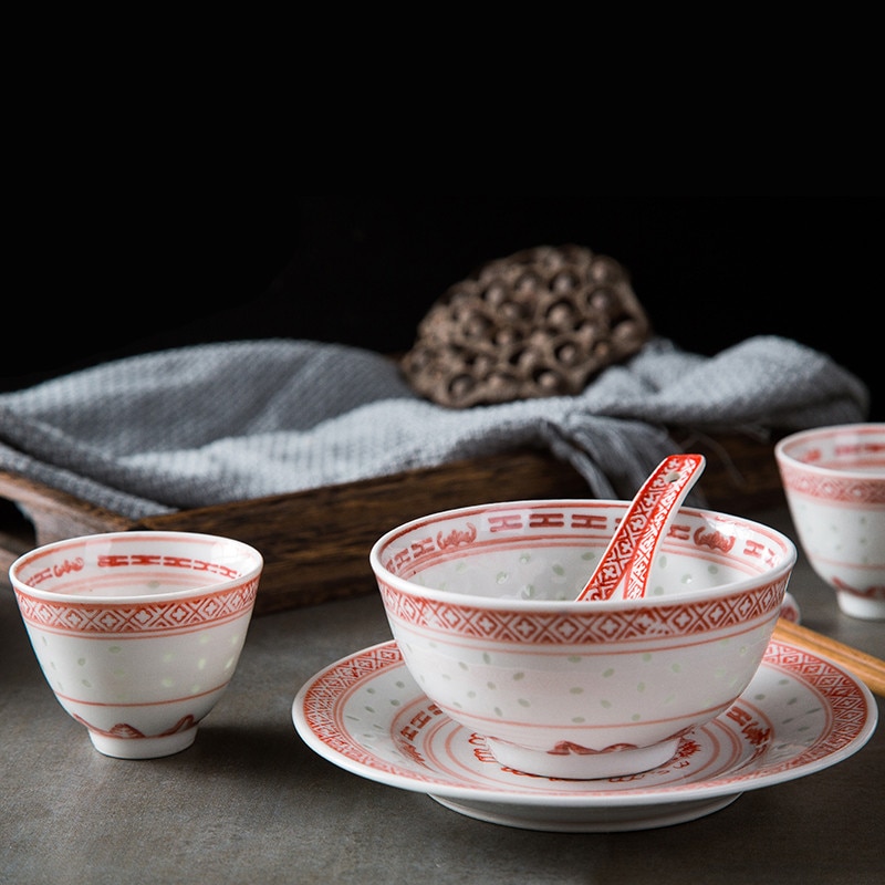 6.5inch Jingdezhen Ceramic Retro Red Dinner Plate Porcelain Dragon Dessert Plate Steak Fruit Dish Tea Cup Bowl Kitchen Tableware