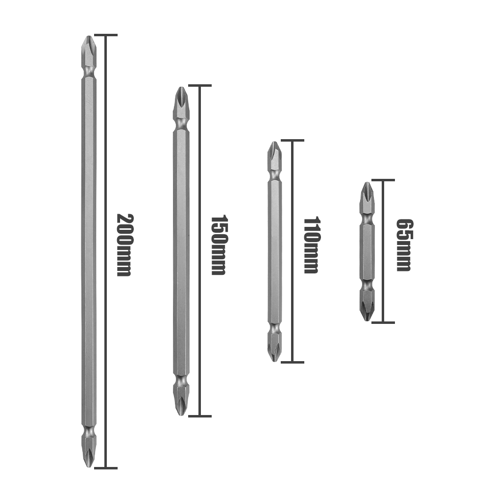 10 st. 65-200mm dubbelsidiga skruvmejselbits,  s2 stålbits ,  ph2 kryssbits, stark magnetisk, höghård, vridmoment, batchhuvudsatser